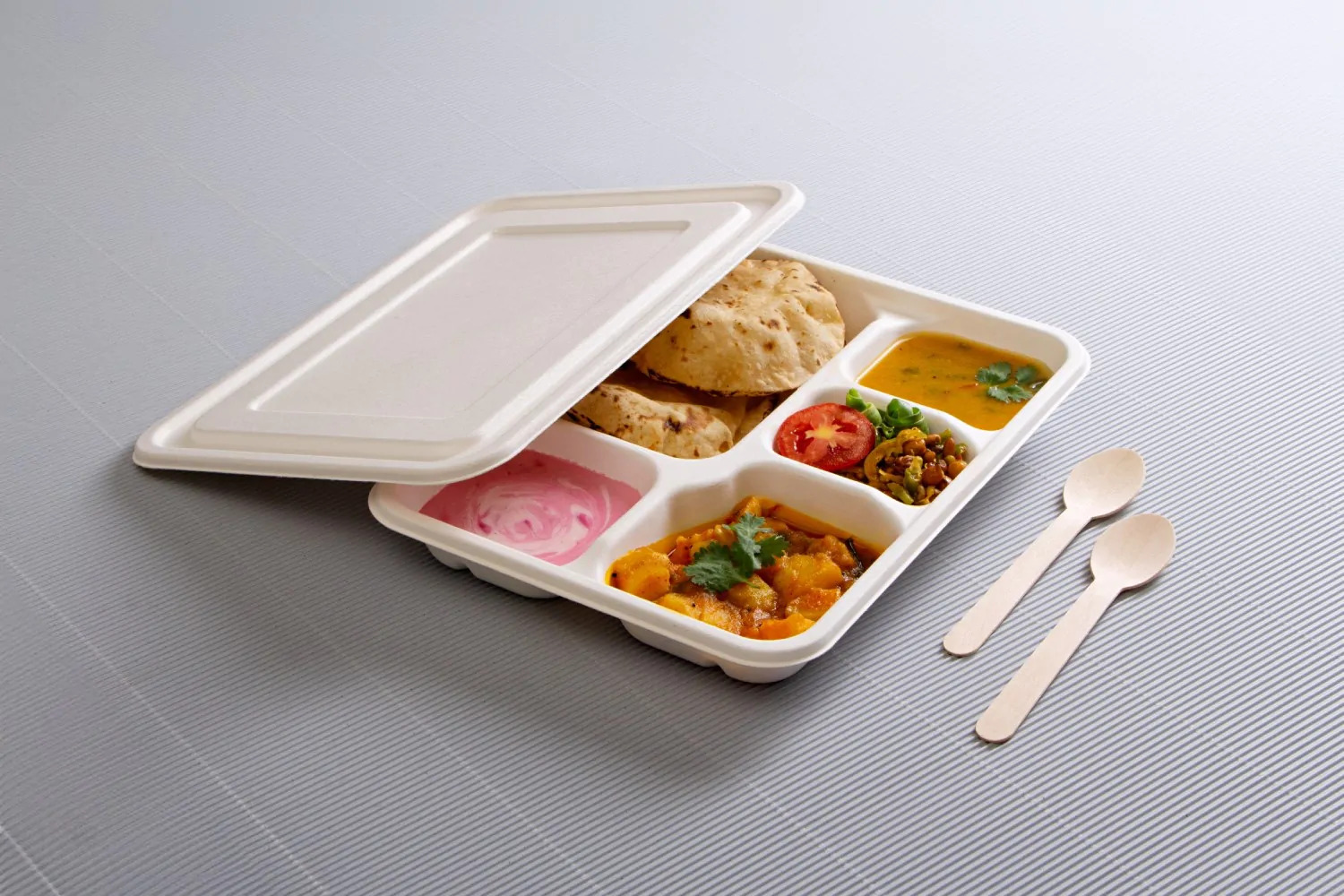 5 Compartments Bagasse Lunch Tray with Lid - Sugarwares